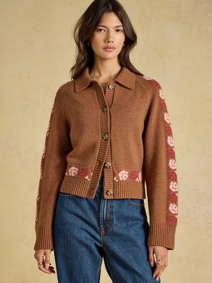 Jolie Moi Knitted Cowboy Cardigan, Tan Brown, Tan Brown