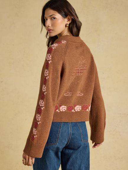 Jolie Moi Knitted Cowboy Cardigan, Tan Brown - view 2, Tan Brown