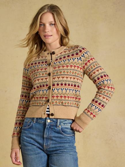 Joules Woodland Fair Isle Cardigan, Oatmeal, Oatmeal