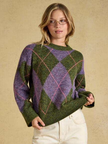 Joules Crew Neck Argyle Jumper, Multi, Multi