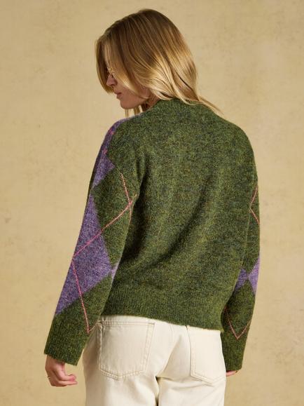 Joules Crew Neck Argyle Jumper, Multi - view 2, Multi