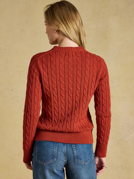Joules Cable Knit V-Neck Jumper, Burnt Orange - view 2, Burnt Orange