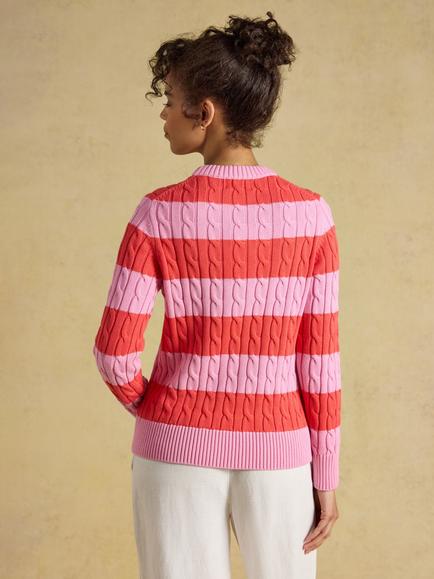 Joules Striped Cable Knit Jumper, Pink - view 2, Pink