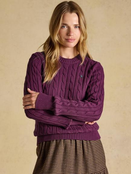 Joules Cable Knit Jumper, Purple, Purple