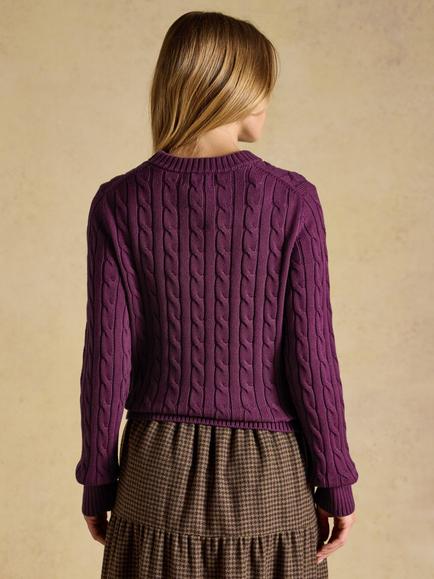 Joules Cable Knit Jumper, Purple - view 2, Purple