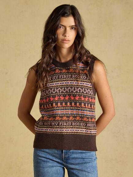 Joules Rodeo Fair Isle Knitted Vest, Chocolate Brown, Chocolate Brown