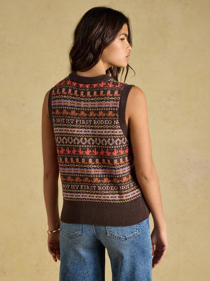 Joules Rodeo Fair Isle Knitted Vest, Chocolate Brown - view 2, Chocolate Brown