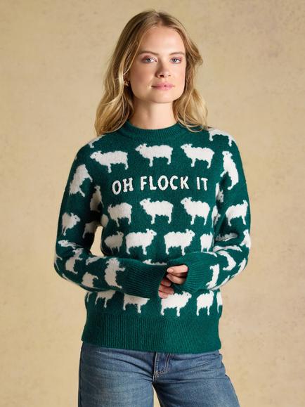 Joules Slogan Jumper, Green, Green