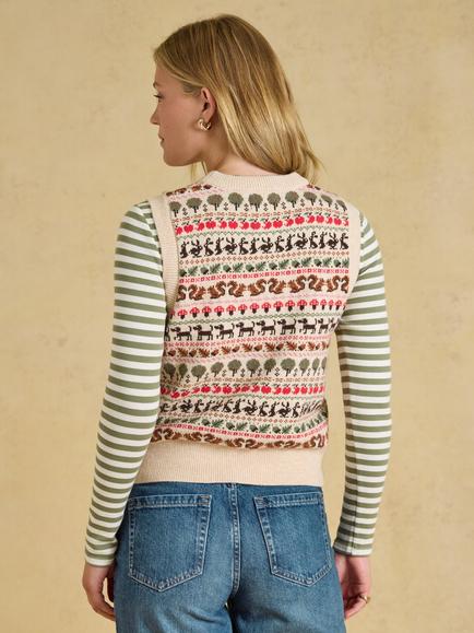 Joules Fair Isle Knit V-Neck Tank Top, Oatmeal - view 2, Oatmeal