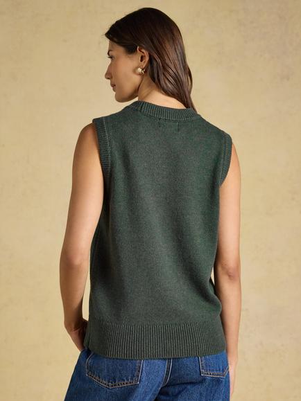 Joules Jonty Fox Knit Sleeveless Jumper, Green - view 2, Green