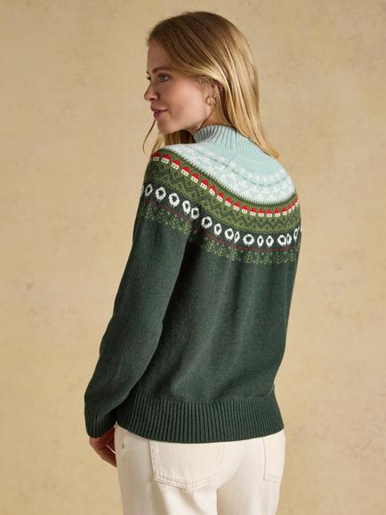 Joules Landscape Fair Isle High Neck Jumper, Green - view 2, Green