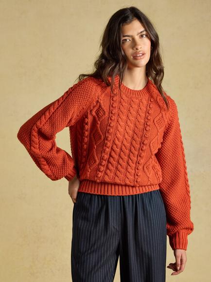 Joules Rafferty Cable Knit Jumper, Burnt Orange, Burnt Orange