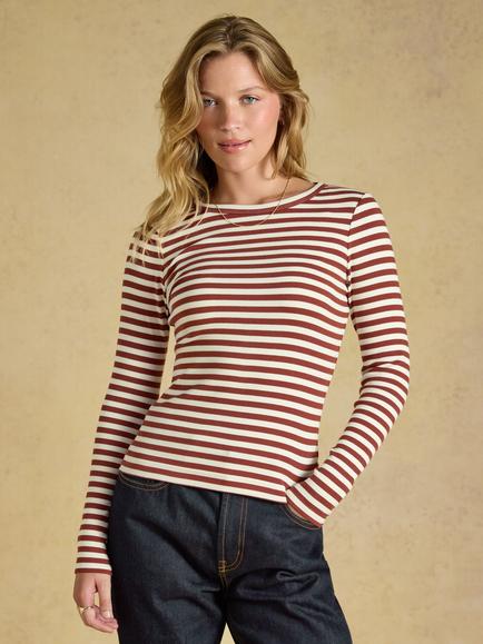 Joules Sophie Long Sleeve Stripe Jersey Top, Chocolate Brown, Chocolate Brown