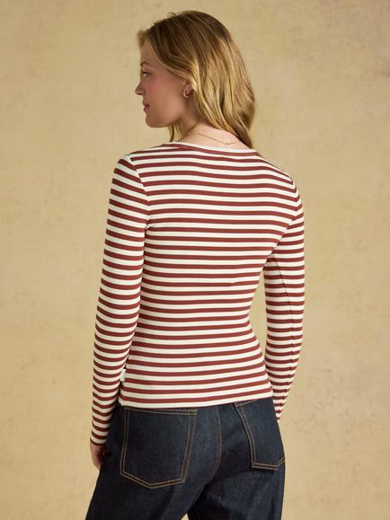 Joules Sophie Long Sleeve Stripe Jersey Top, Chocolate Brown - view 2, Chocolate Brown