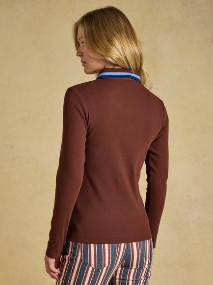 Joules Long Sleeve Polo Shirt, Chocolate Brown - view 2, Chocolate Brown