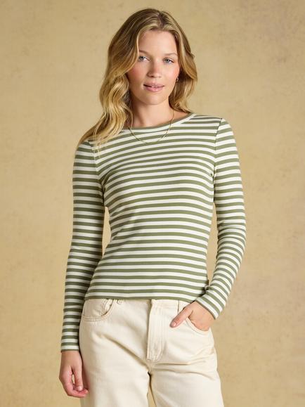 Joules Jersey Striped Top, Khaki Green, Khaki Green
