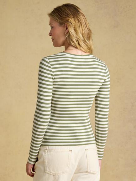 Joules Jersey Striped Top, Khaki Green - view 2, Khaki Green