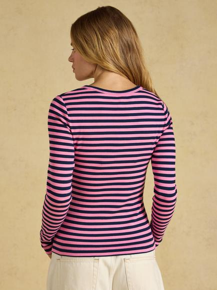 Joules Sophie Stripe Top, Navy/Pink - view 2, Navy/Pink