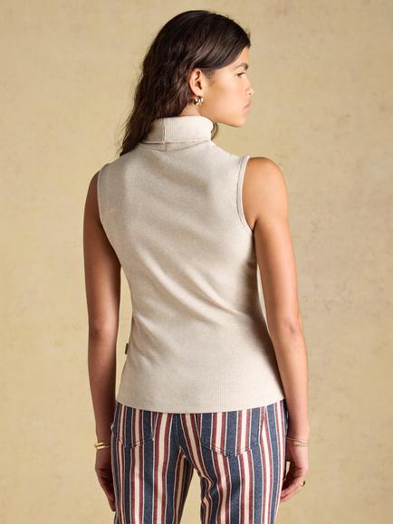 Joules Ribbed Sleeveless Roll Neck Top, Oatmeal - view 2, Oatmeal