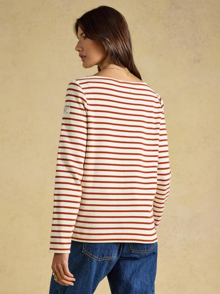 Joules Harbour Stripe Breton Top, Orange - view 2, Orange