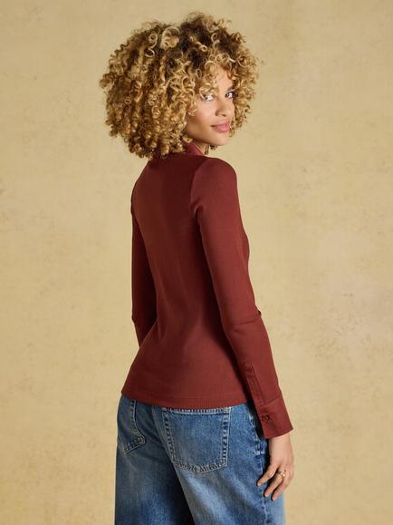Joules Long Sleeve Ribbed Jersey Shirt, Red - view 2, Red