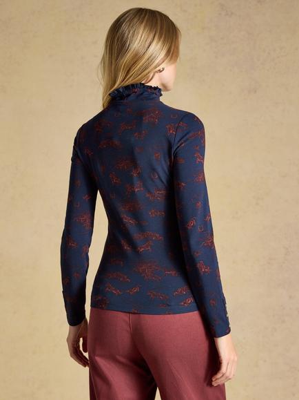 Joules Western Print Jersey Top, Navy - view 2, Navy