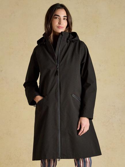 Joules Rainaway Waterproof Longline Raincoat, Black, Black