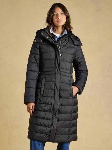 Joules Showerproof Longline Padded Coat, Black, Black