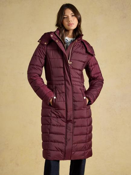 Joules Hooded Longline Padded Coat, Burgundy Red, Burgundy Red