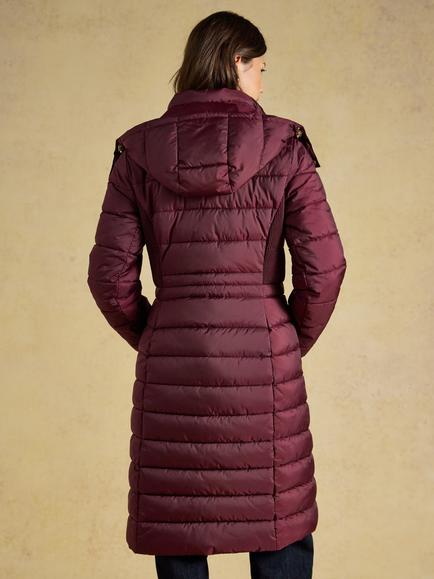 Joules Hooded Longline Padded Coat, Burgundy Red - view 2, Burgundy Red