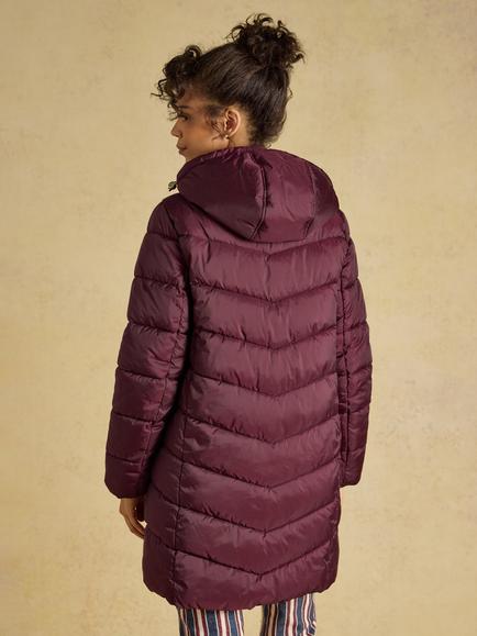 Joules Mid Length Showerproof Padded Hooded Coat, Burgundy Red - view 2, Burgundy Red