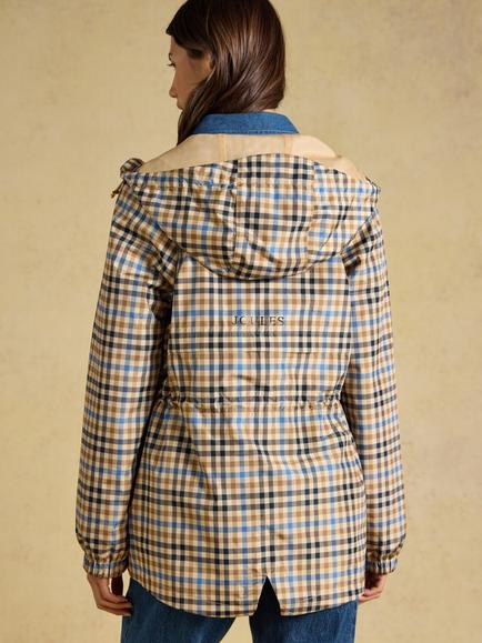 Joules Check Raincoat, Tan - view 2, Tan
