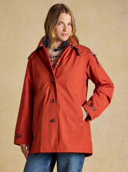 Joules Rainmore Waterproof Button Through Raincoat, Rust Red, Rust Red