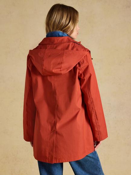 Joules Rainmore Waterproof Button Through Raincoat, Rust Red - view 2, Rust Red