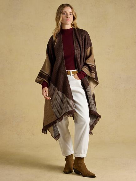Joules Jacquard Knit Cape, Brown, Brown