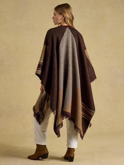 Joules Jacquard Knit Cape, Brown - view 2, Brown