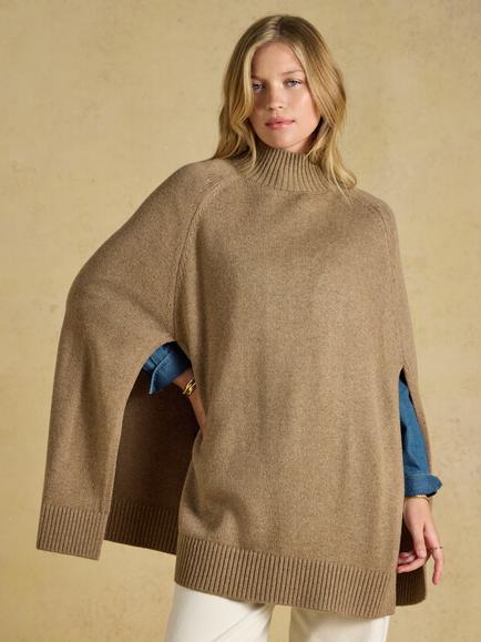 Joules Knitted Cape, Tan, Tan Brown