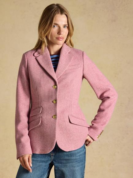Joules Canterly Herringbone Tweed Blazer, Pink, Pink