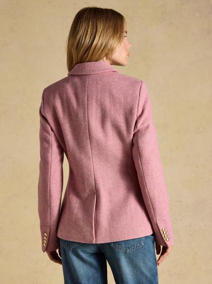 Joules Canterly Herringbone Tweed Blazer, Pink - view 2, Pink