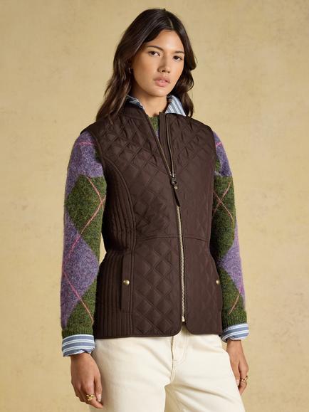Joules Minx Showerproof Quilted Gilet, Chocolate Brown, Chocolate Brown
