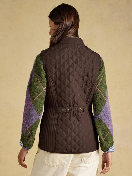 Joules Minx Showerproof Quilted Gilet, Chocolate Brown - view 2, Chocolate Brown