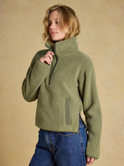 Joules Cropped Quarter Zip Fleece Jacket, Olive Green, Olive Green