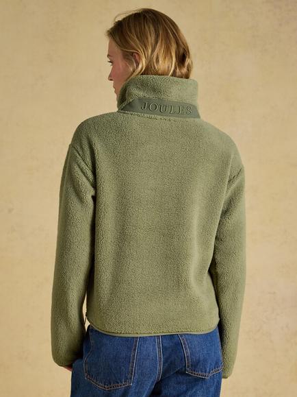 Joules Cropped Quarter Zip Fleece Jacket, Olive Green - view 2, Olive Green