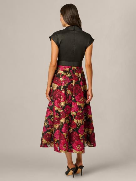 Adrianna Papell Taffeta Jacquard Shirt Dress, Black/Pink/Multi - view 2, Black/Pink Multi
