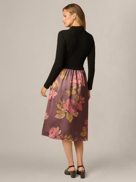 Adrianna Papell Amelia Floral Print Combo Midi Dress, Mocha/Multi - view 2, Mocha/Multi