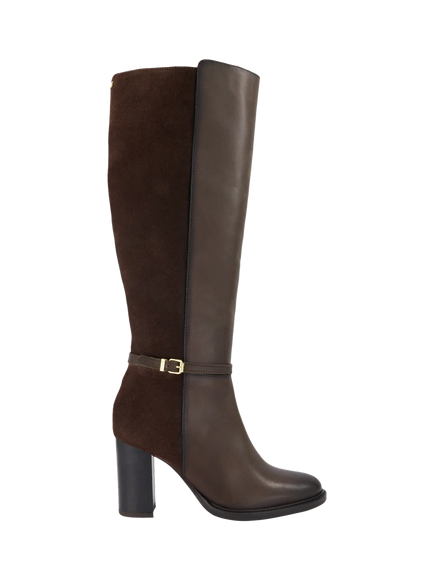Dune London Secrets Leather Block Heel Knee High Boots, Brown, Brown