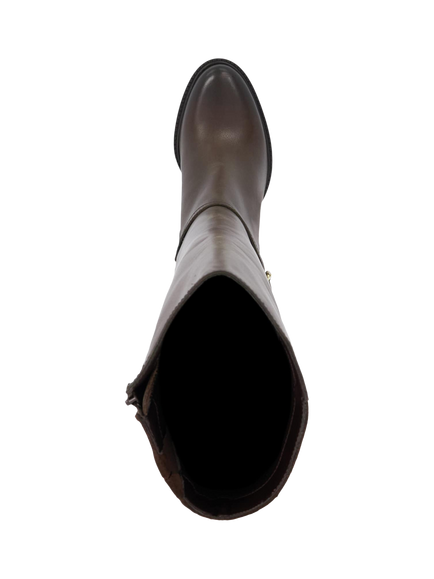 Dune London Secrets Leather Block Heel Knee High Boots, Brown - view 2, Brown