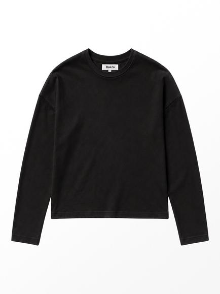 Ro&Zo Cotton Long Sleeve Crew Neck Top, Black - view 2, Black