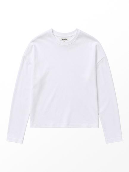 Ro&Zo Cotton Long Sleeve Crew Neck Top, White - view 2, White