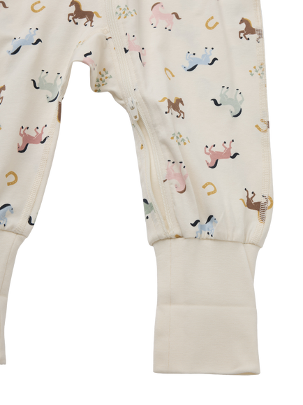 Polarn O. Pyret Baby Organic Cotton Horse Sleepsuit, Natural - view 2, Natural